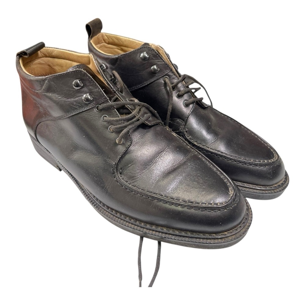 Kenneth Cole 7 Black Leather Chukka Boots Moc Toe Lace Up Italian Dress Shoes